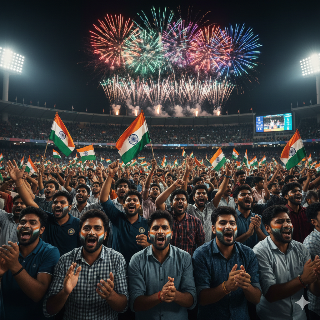 India vs Pakistan jeet par stadium mein jashn manati hui Bharatiya crowd
