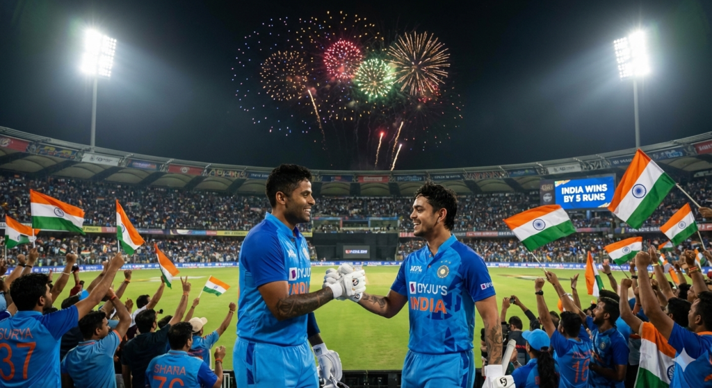 India vs Pakistan T20 jeet ke baad Surya Kumar Yadav aur Ishan Kishan ground ke beech haath milakar jashn manate hue